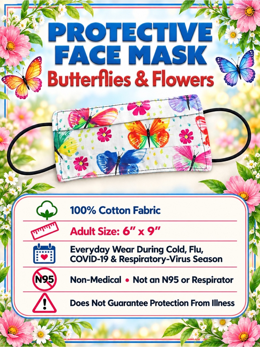Face Masks Butterflies & Flowers *Protective NEW
